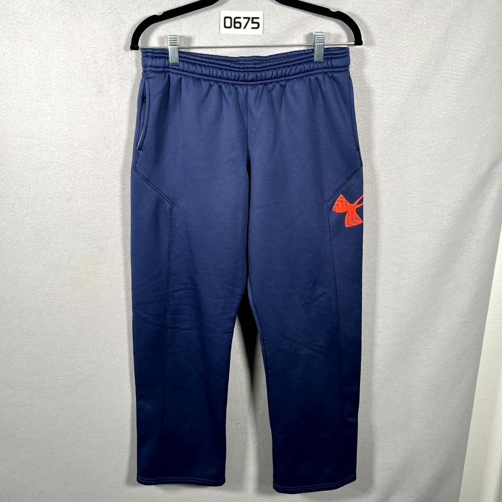 Under Armour Sweatpants Boys XL Purple Logo Fleece Lined Loose Fit Straight Leg